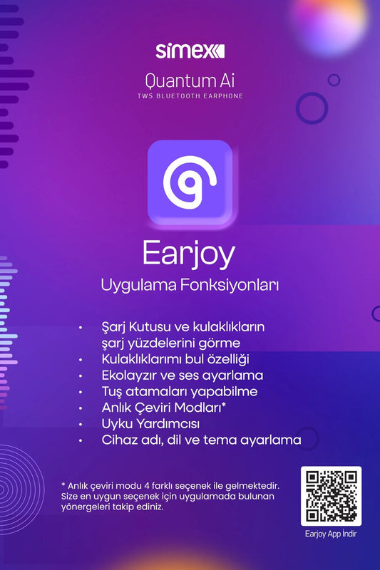 Simex Quantum AI TWS Bluetooth Kulaklık, 42 Saat Pil, Yapay Zeka Destekli 134 Dil Çeviri