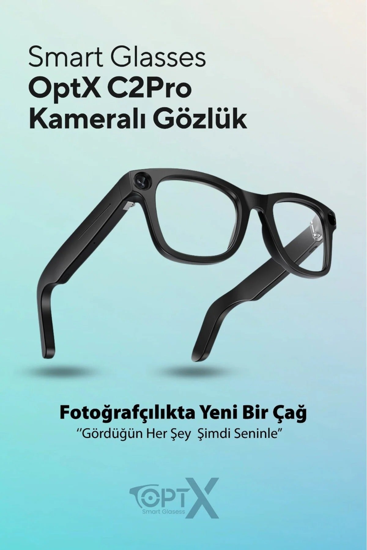 OptX Smart Akıllı Gözlük – Yapay Zeka (AI), Kamera, Bluetooth, Müzik, IPX5