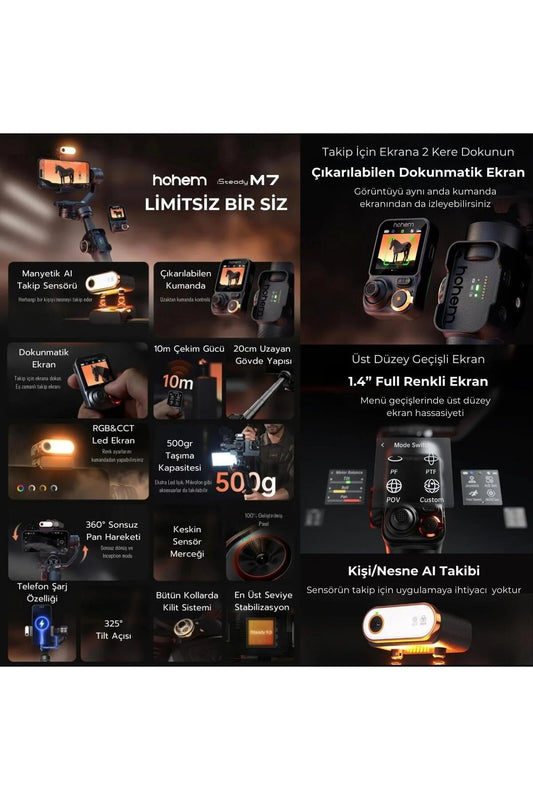 iSteady M7 Kit Yapay Zeka Takip Sensörlü 3 Eksenli Telefon Sabitleyici Gimbal