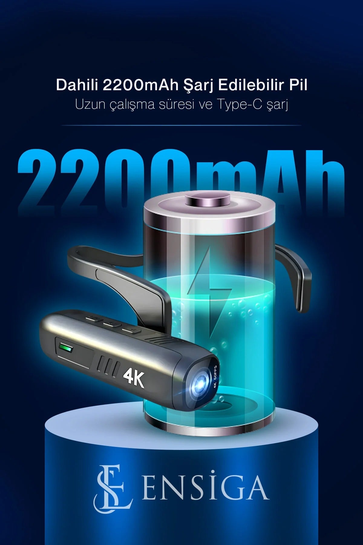 EN SİGA 4K Kafa Monte Video Kamera - 120° Geniş Açı Lens, Anti-Shake, Dahili Pil, App Kontrolü