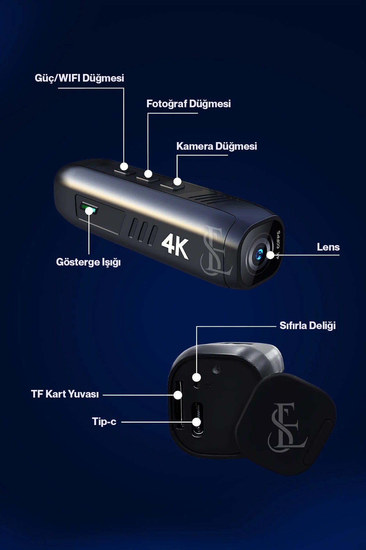EN SİGA 4K Kafa Monte Video Kamera - 120° Geniş Açı Lens, Anti-Shake, Dahili Pil, App Kontrolü