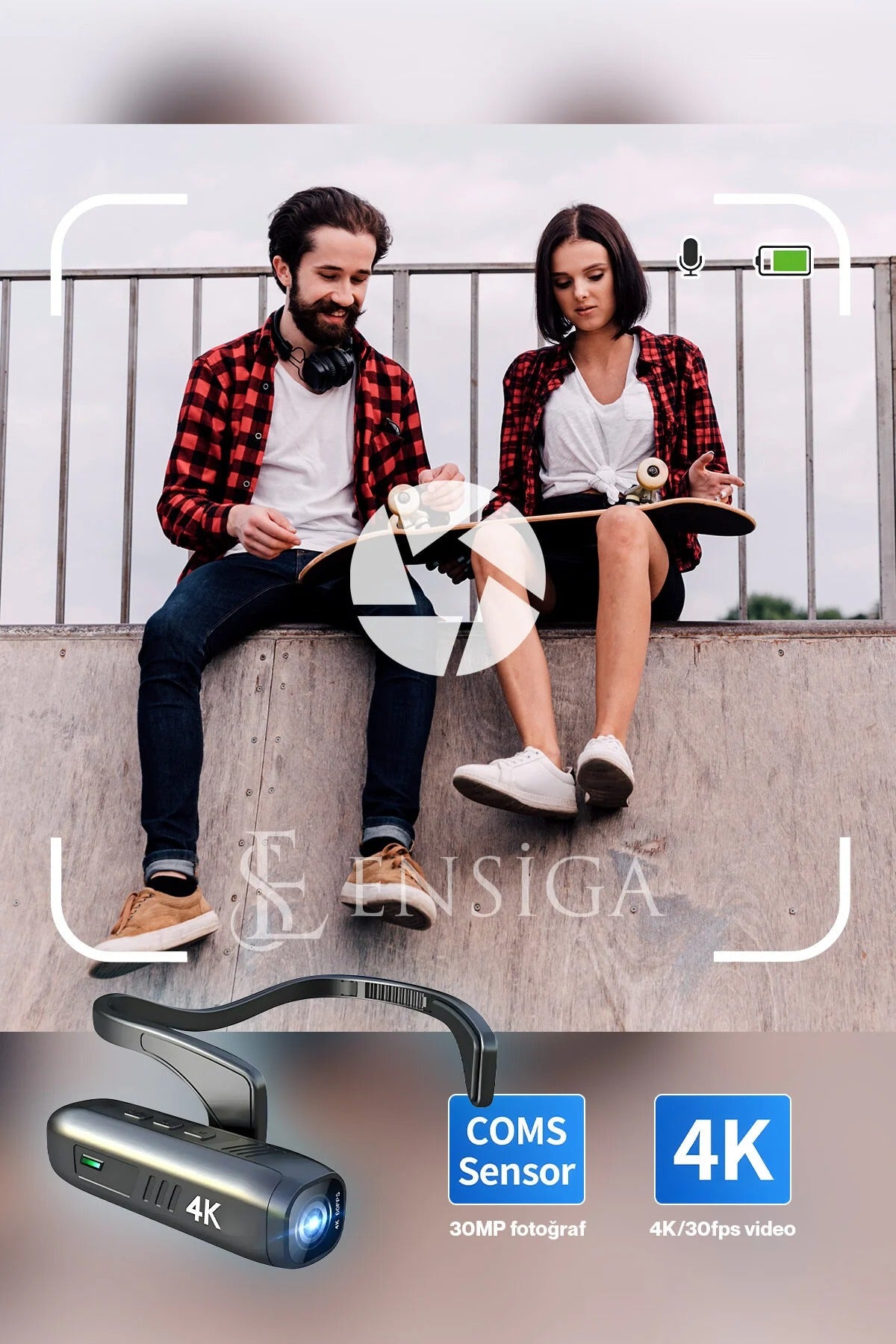 EN SİGA 4K Kafa Monte Video Kamera - 120° Geniş Açı Lens, Anti-Shake, Dahili Pil, App Kontrolü