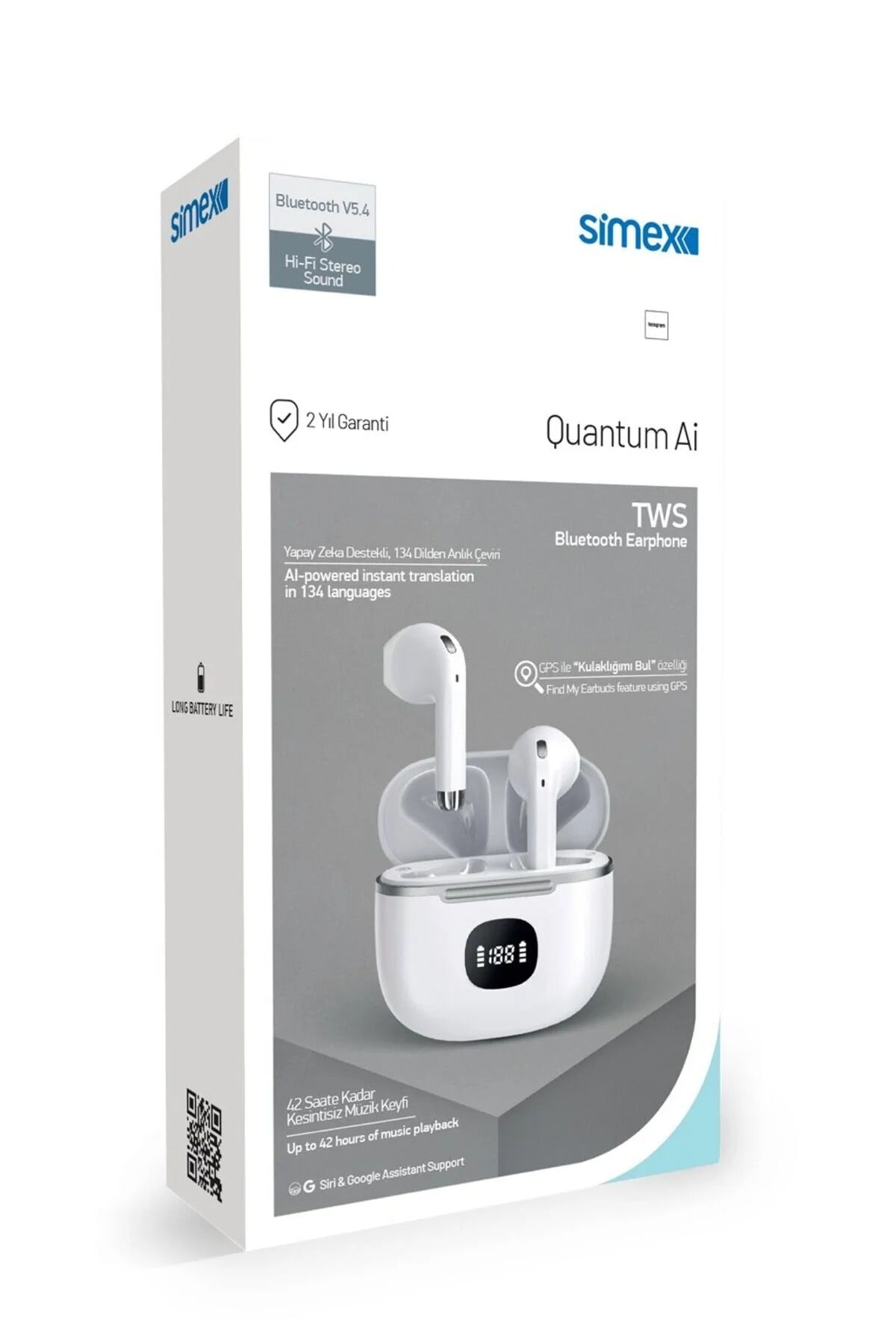 Simex Quantum AI TWS Bluetooth Kulaklık, 42 Saat Pil, Yapay Zeka Destekli 134 Dil Çeviri