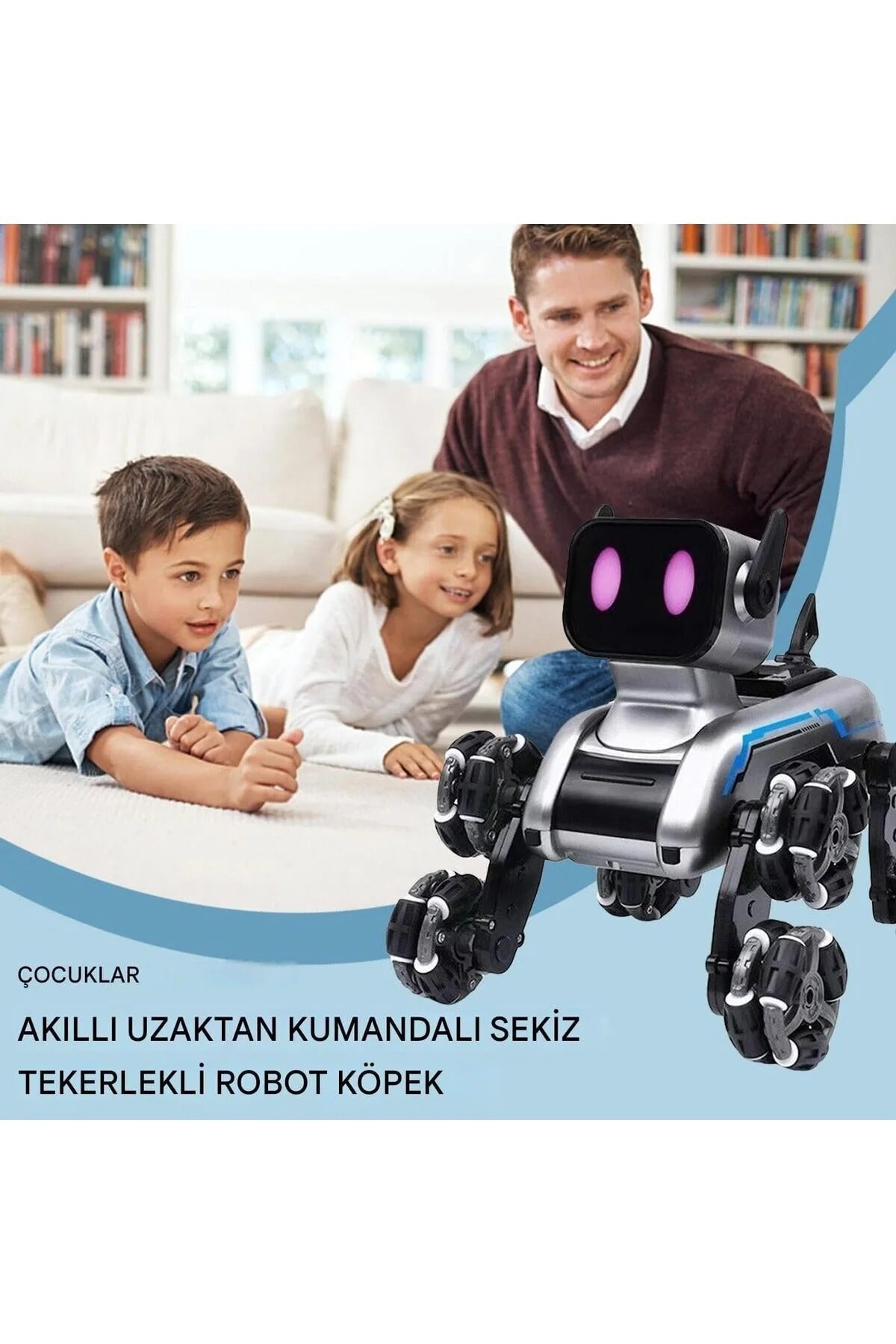 Uzaktan Bilekten Kumandalı Şarjlı 8 Teker Akrobat Robot Köpek Müzikli ve Led Işık 25 cm Köpek Araba